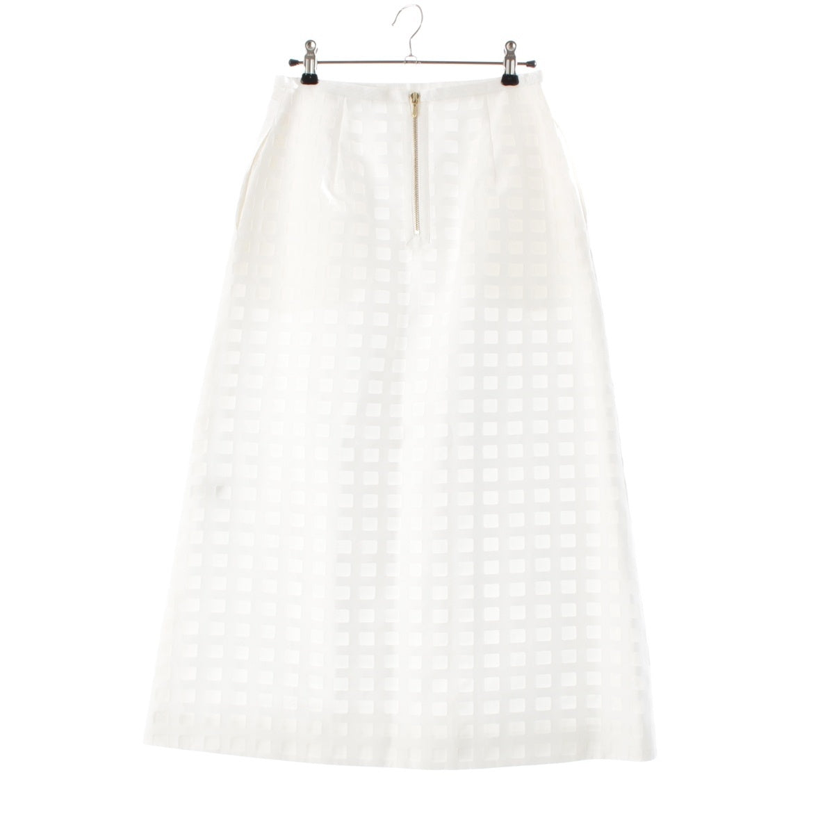Drawer Sheer semi-flared block check skirt 6524-299-1637 white 36