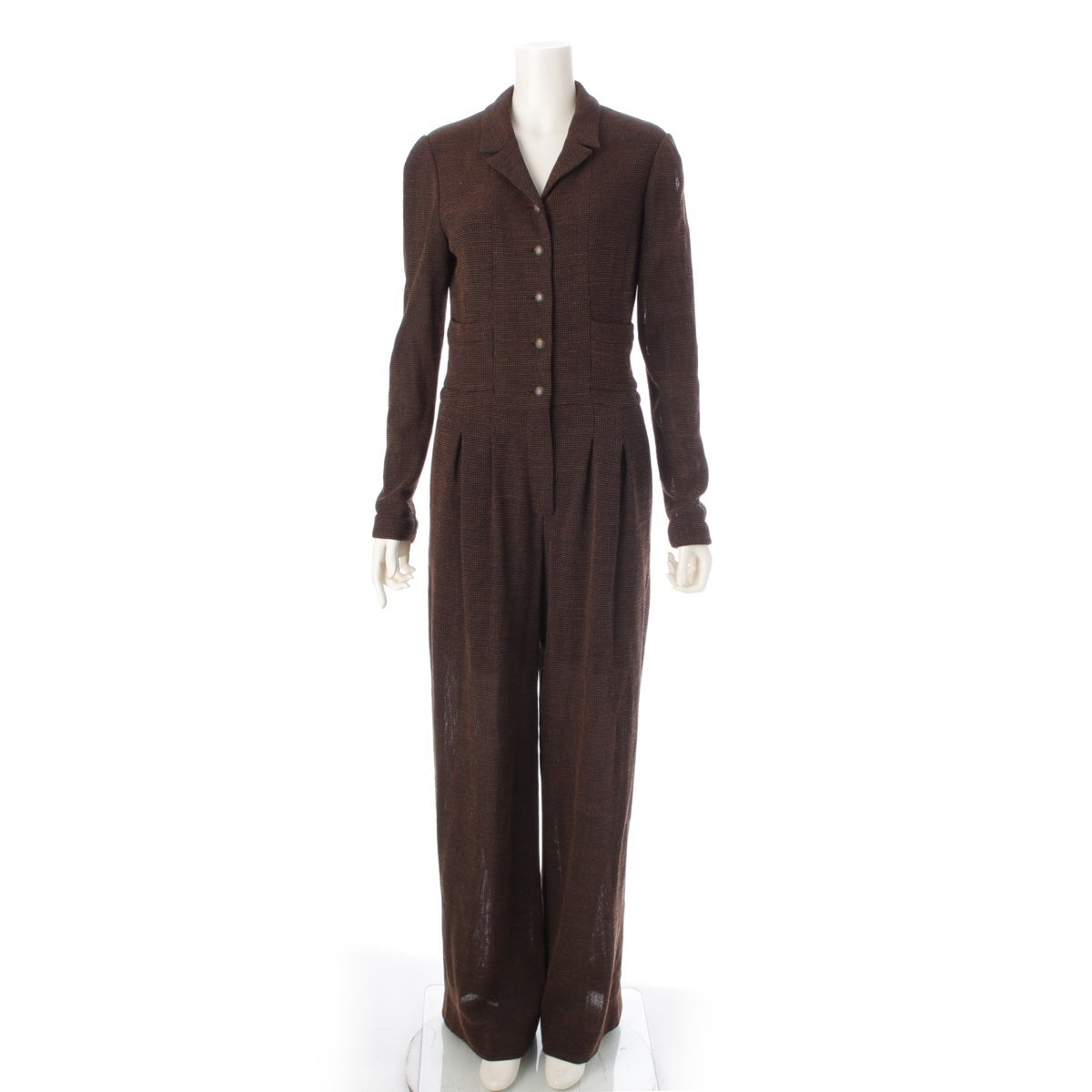 CHANEL Wool x silk COCO Mark Jumpsuit All-in-one Tsunagi P09276 Brown 40