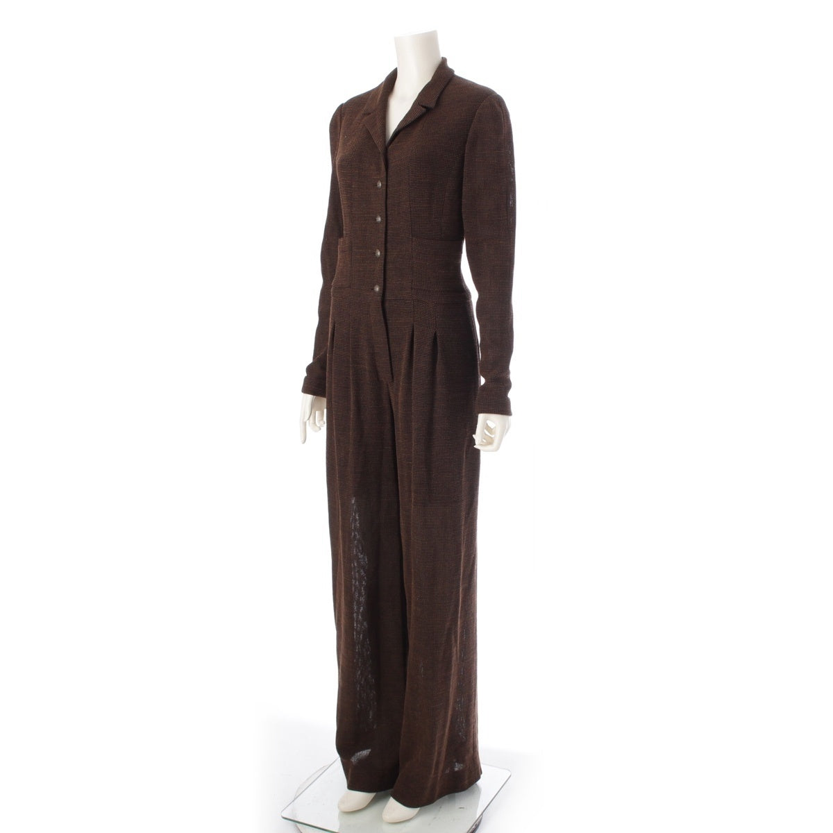 CHANEL Wool x silk COCO Mark Jumpsuit All-in-one Tsunagi P09276 Brown 40
