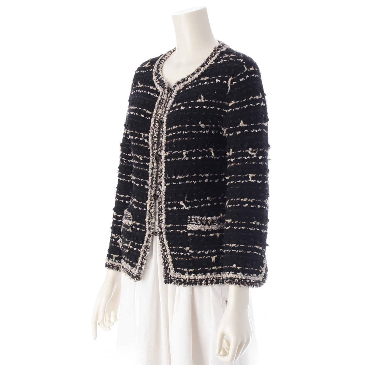 CHANEL Cashmere Tweed COCO Mark button No color jacket P26658 Black White 38