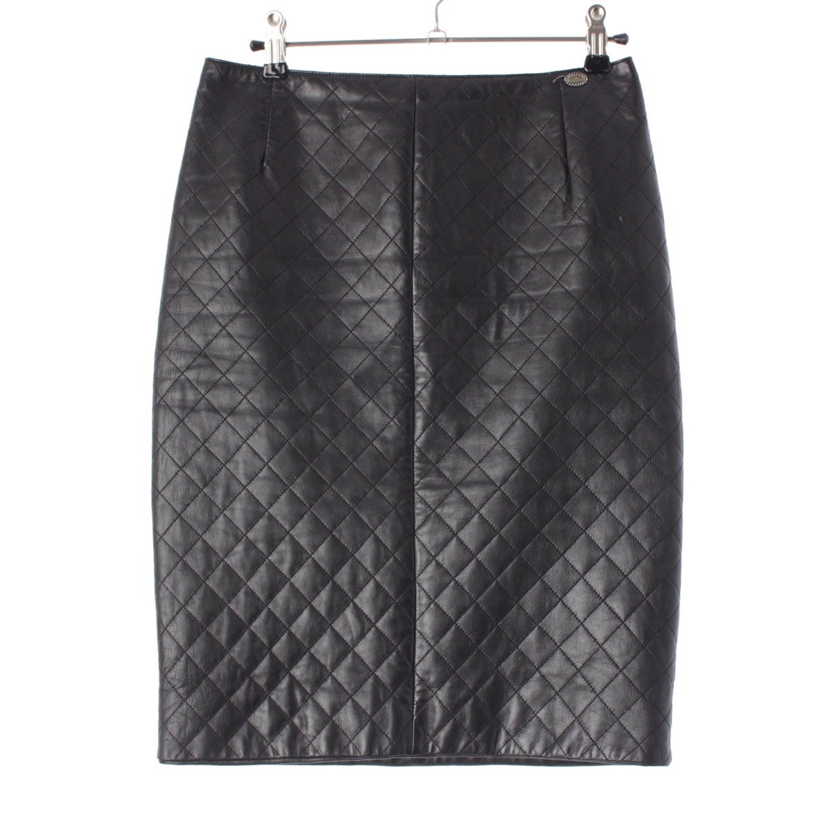 CHANEL 05A Matelasse lambskin Leather Tight skirt P26804 black 34