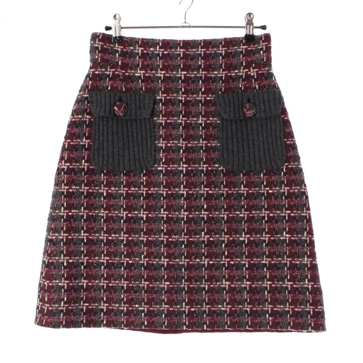 CHANEL 07A cashmere Tweed COCO Mark Button Check Pattern skirt P31959 Purple gray 38