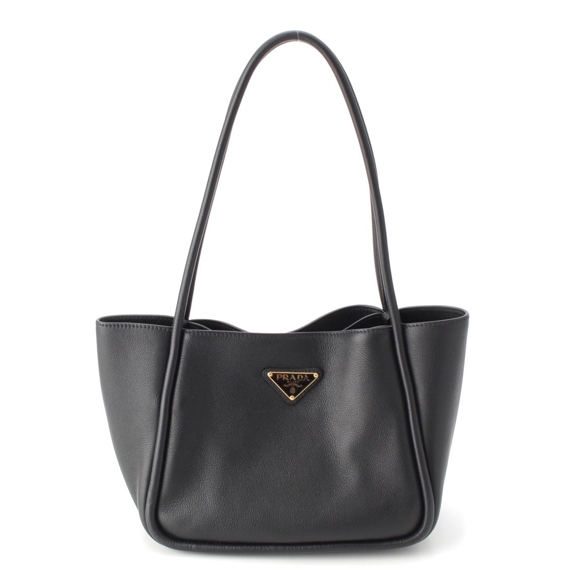 PRADA soft grain leather Triangle With logo Tote Bag 1BG539 black