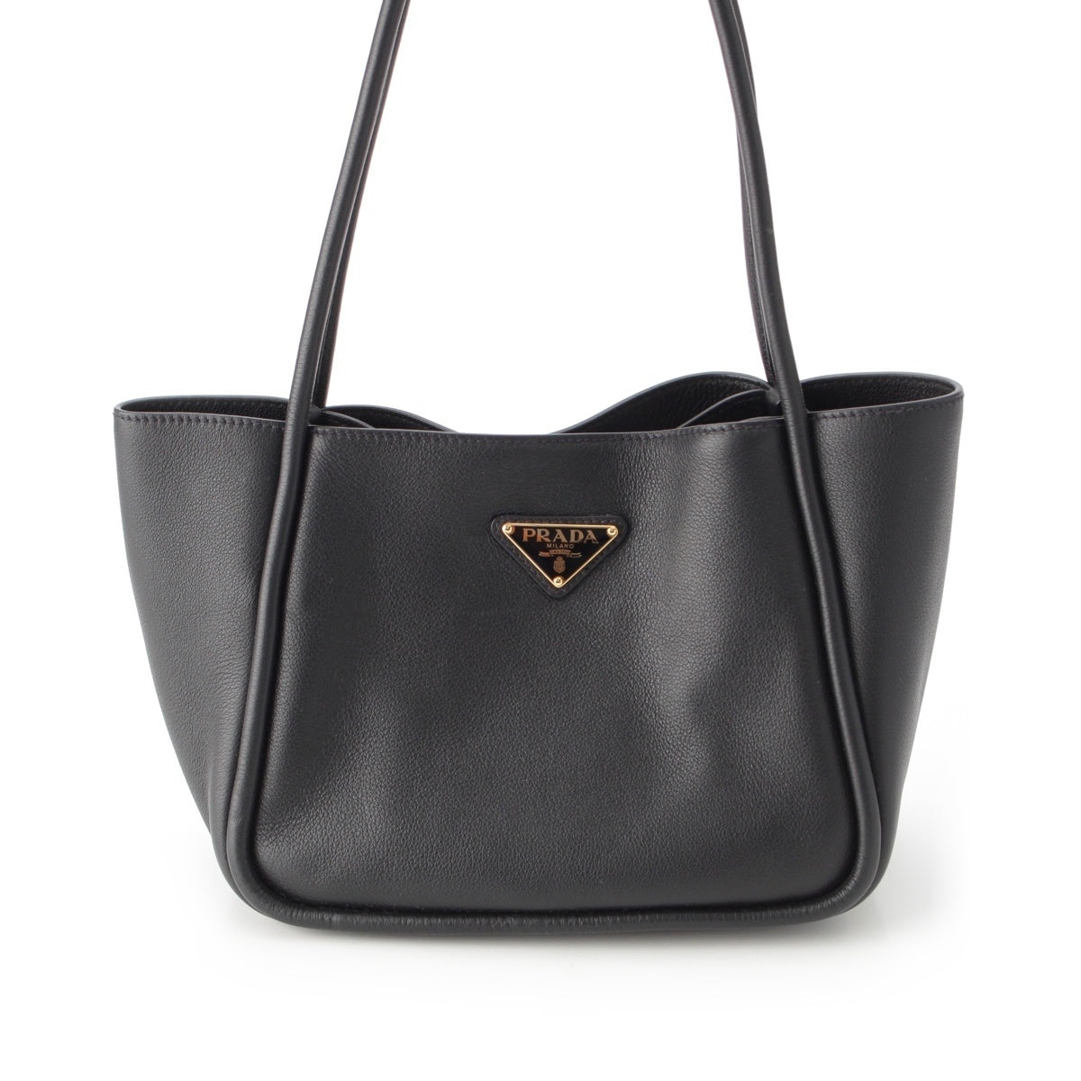 PRADA soft grain leather Triangle With logo Tote Bag 1BG539 black
