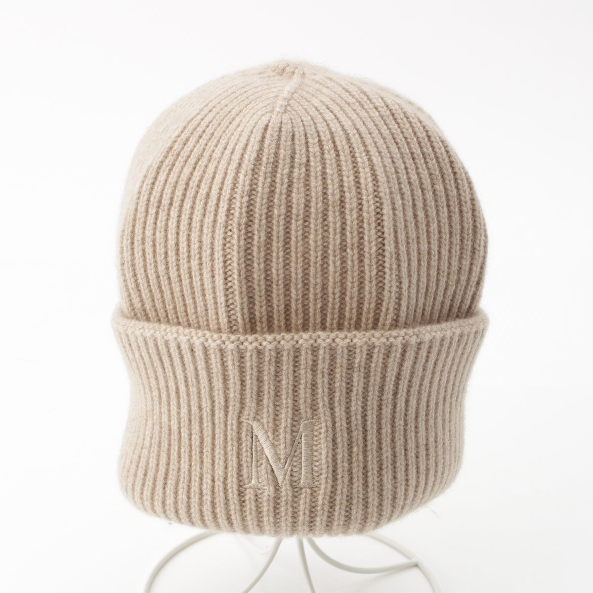 MAX MARA RETINA Retina cashmere M logo embroidery Knit cap Beanie hat beige