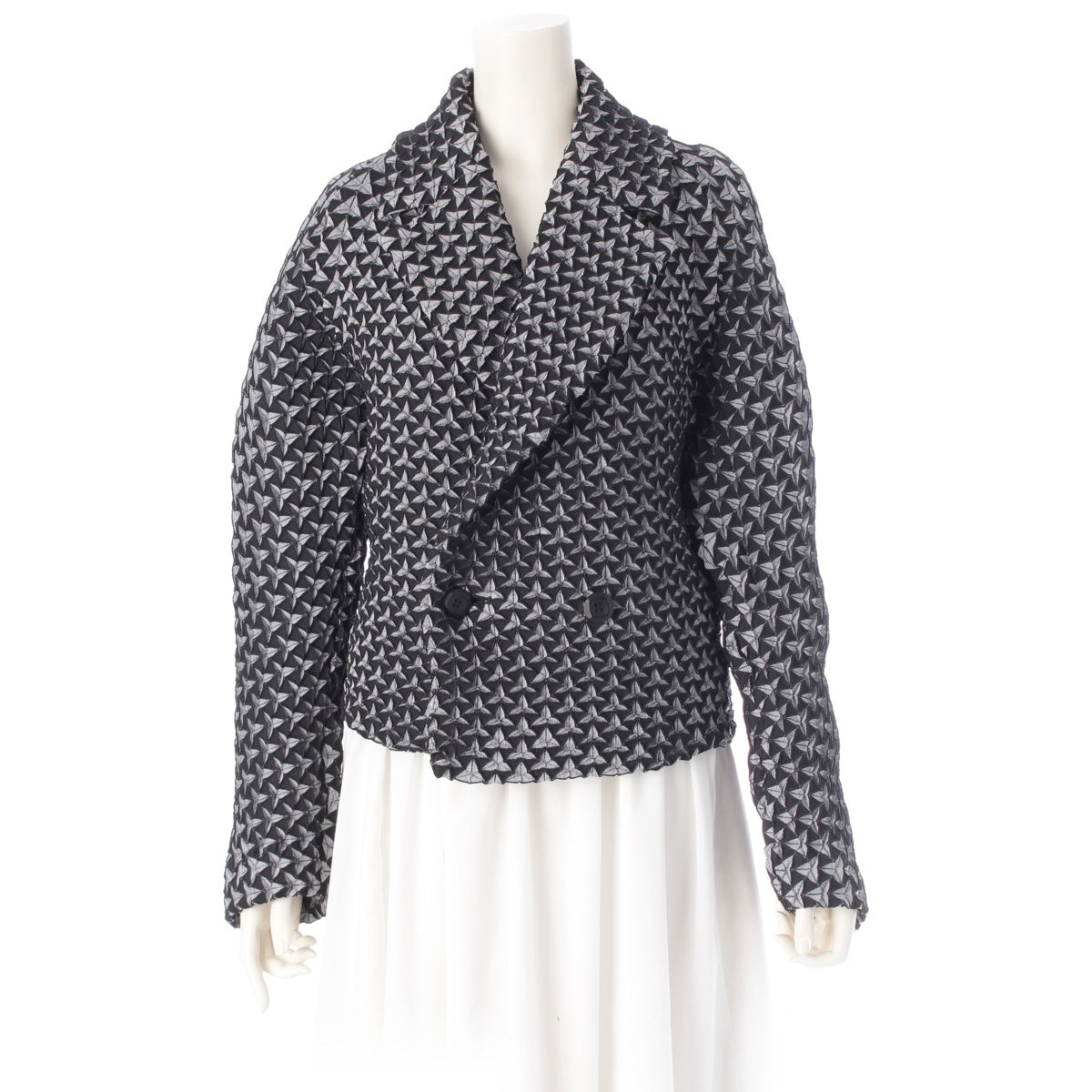 ISSEY MIYAKE Kaleidoscope 3D Steam Stretch Pleated Double Breasted tailored jacket IM54FD508 black 2
