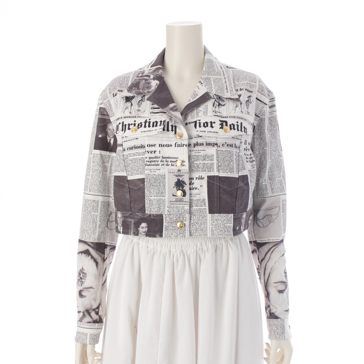 Christian Dior CHRISTIAN DIOR DAILY NEWS PAPER JACKET Newspaper Pattern Gold Buttons Jacket White black