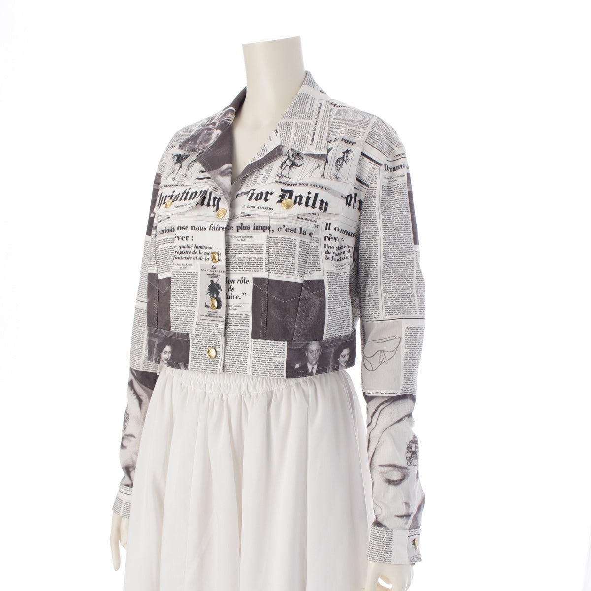 Christian Dior CHRISTIAN DIOR DAILY NEWS PAPER JACKET Newspaper Pattern Gold Buttons Jacket White black