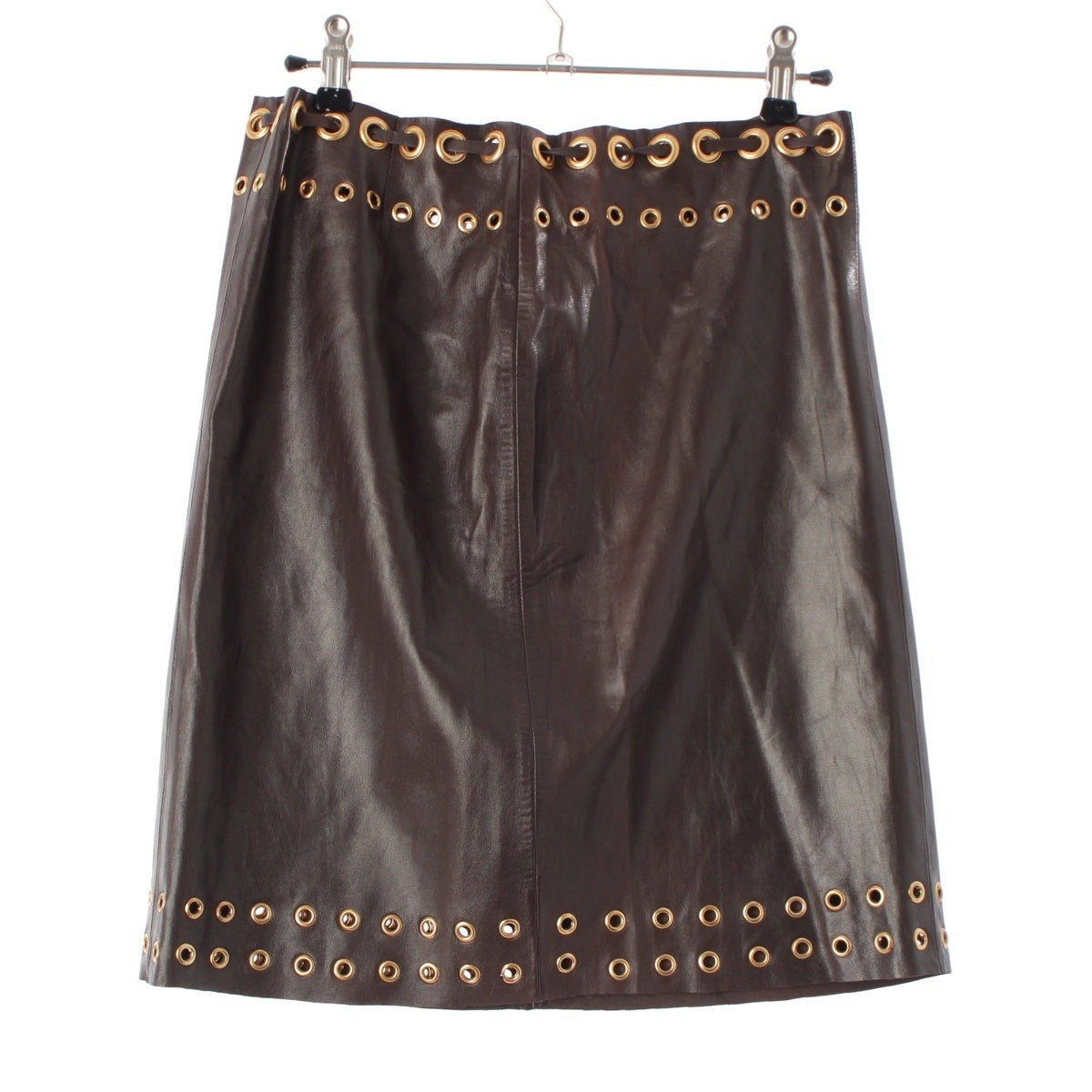 PRADA leather Ring Design Mini skirt Brown 42