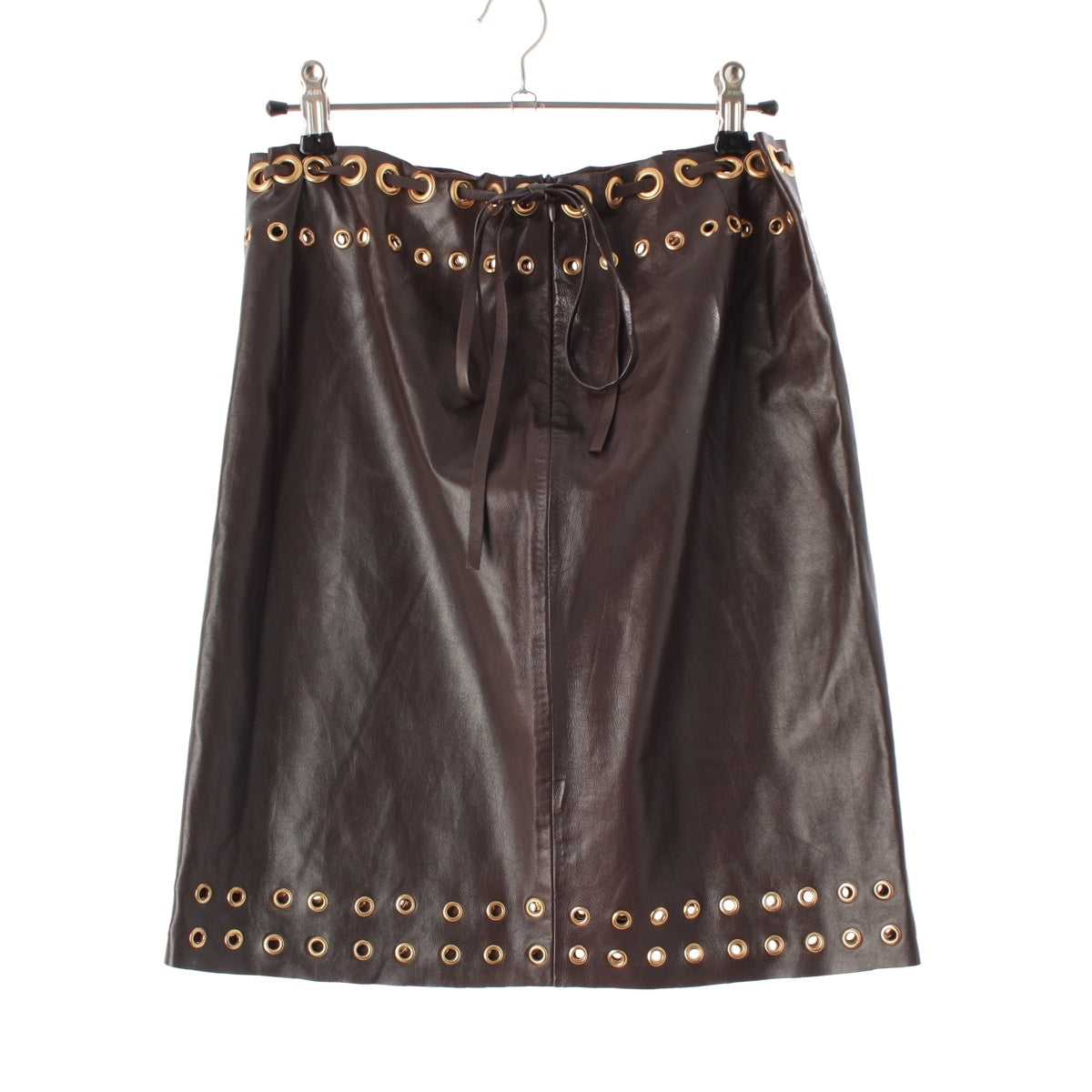 PRADA leather Ring Design Mini skirt Brown 42