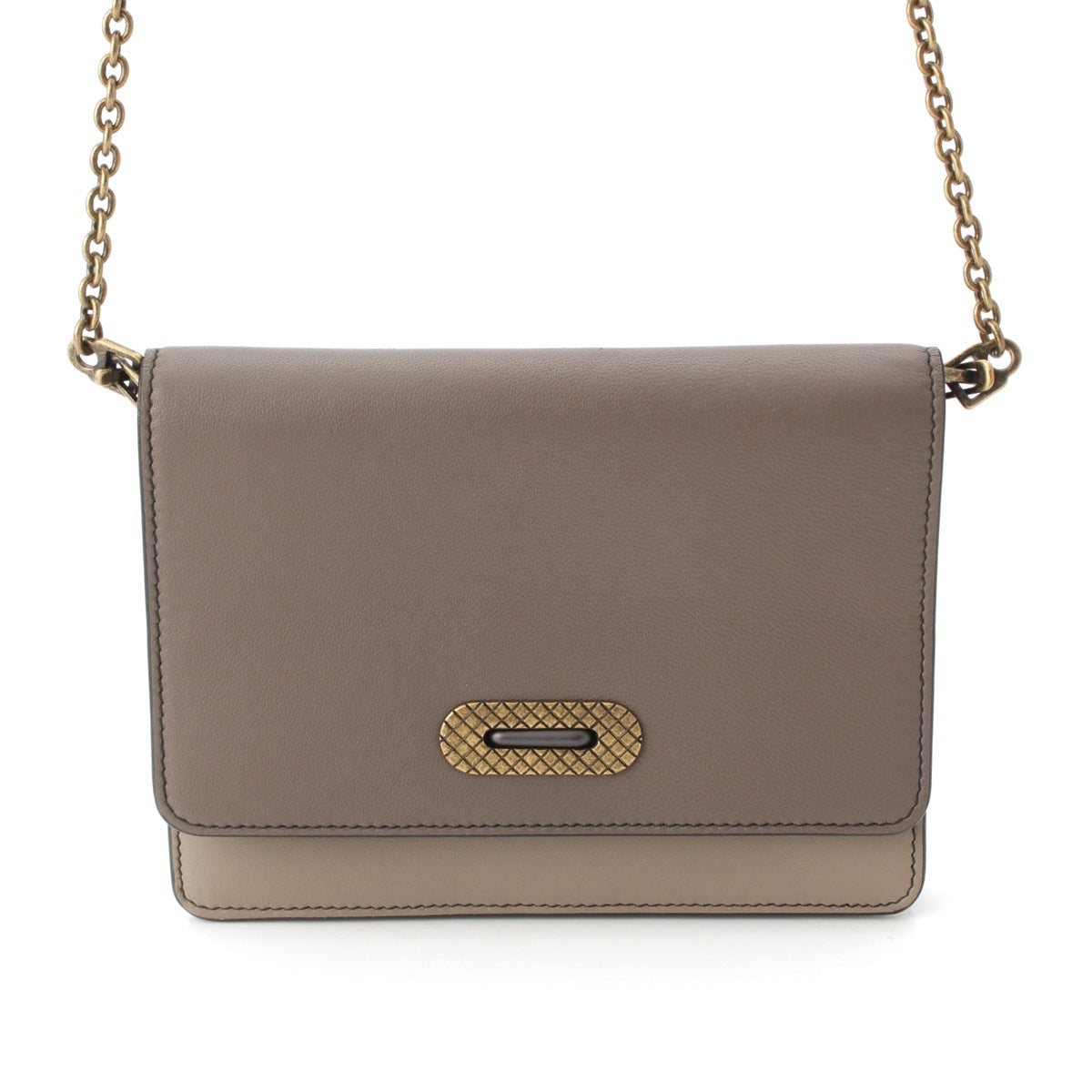 BOTTEGAVENETA leather Antique Metal Half Flap Chain Shoulder Bag Brown Greige