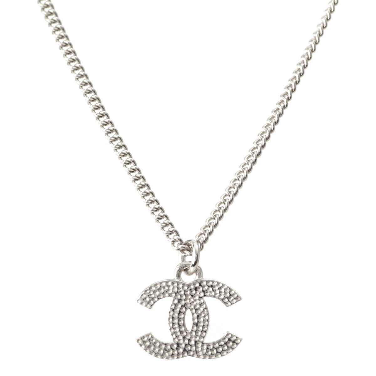 CHANEL F12V Gold Plated COCO Mark Rhinestone Chain Necklace Accessories Silver