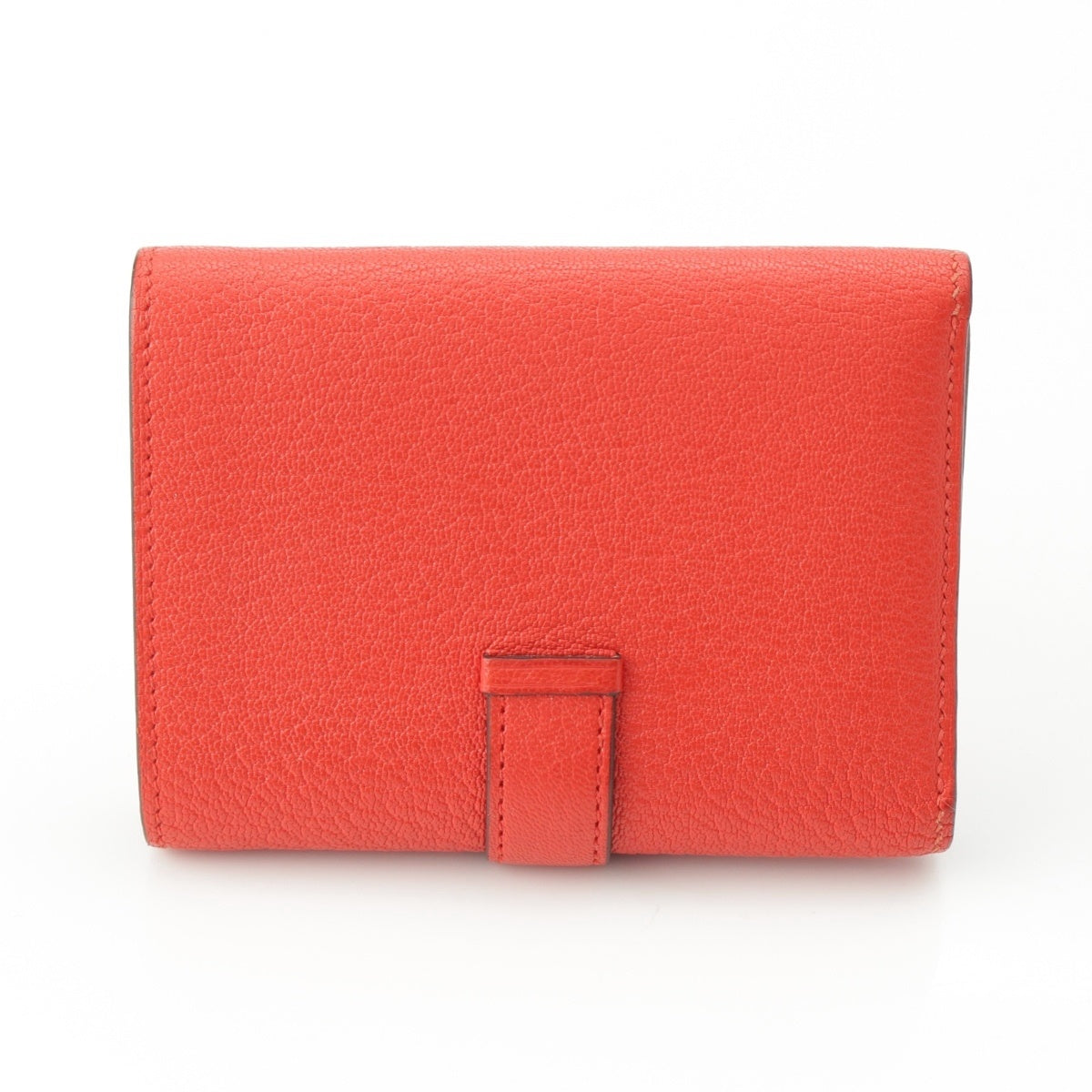 HERMES Bean combine Chevre Misol SilverMetal B stamp Tri-fold wallet Capucines Red