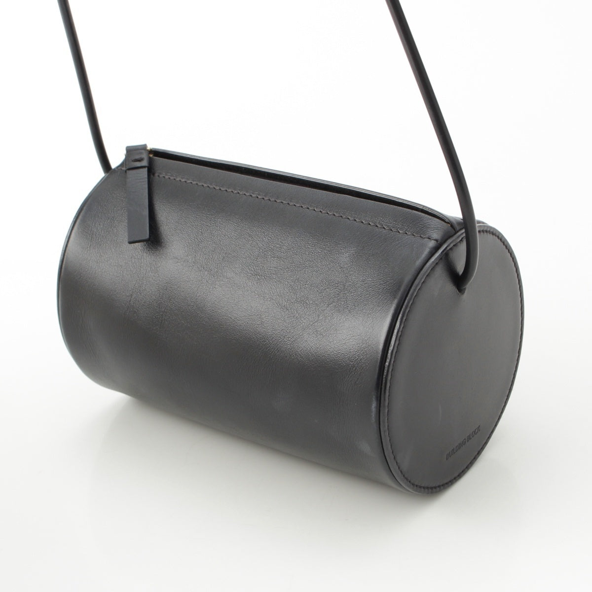 Building block leather Cylindrical Shoulder Bag black