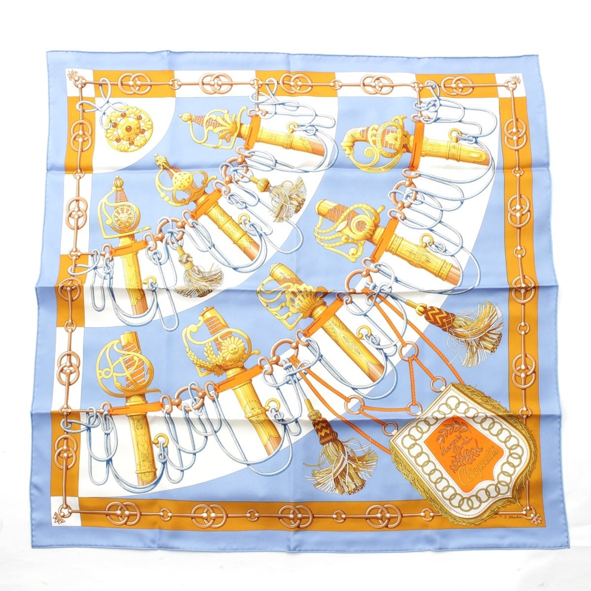 HERMES Calle 90 Cliquetis silk scarf blue