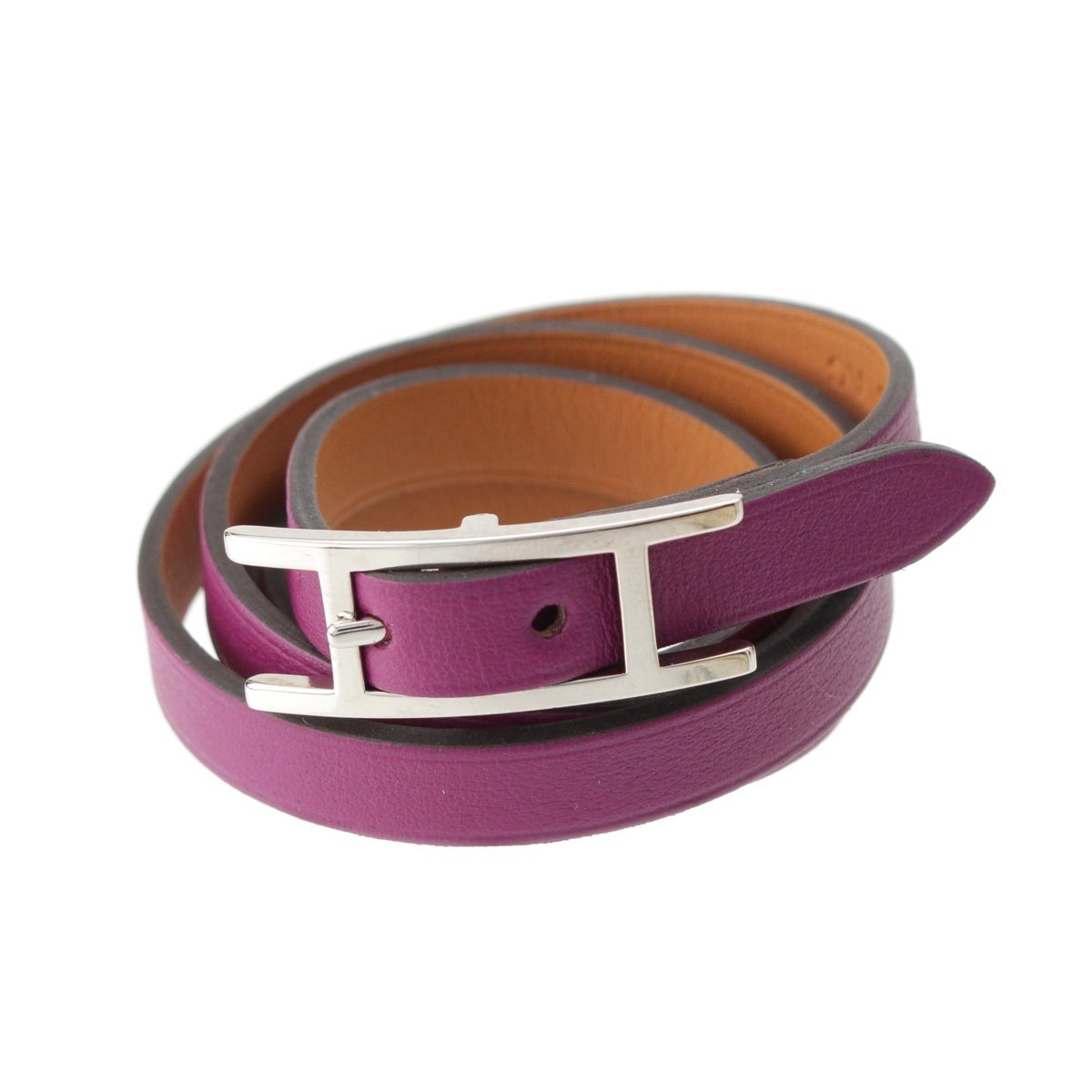 HERMES biapi double tour leather bracelet Accessories purple