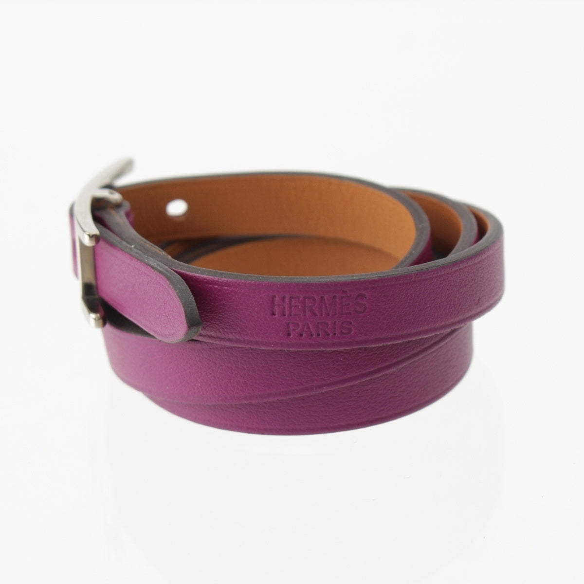 HERMES biapi double tour leather bracelet Accessories purple