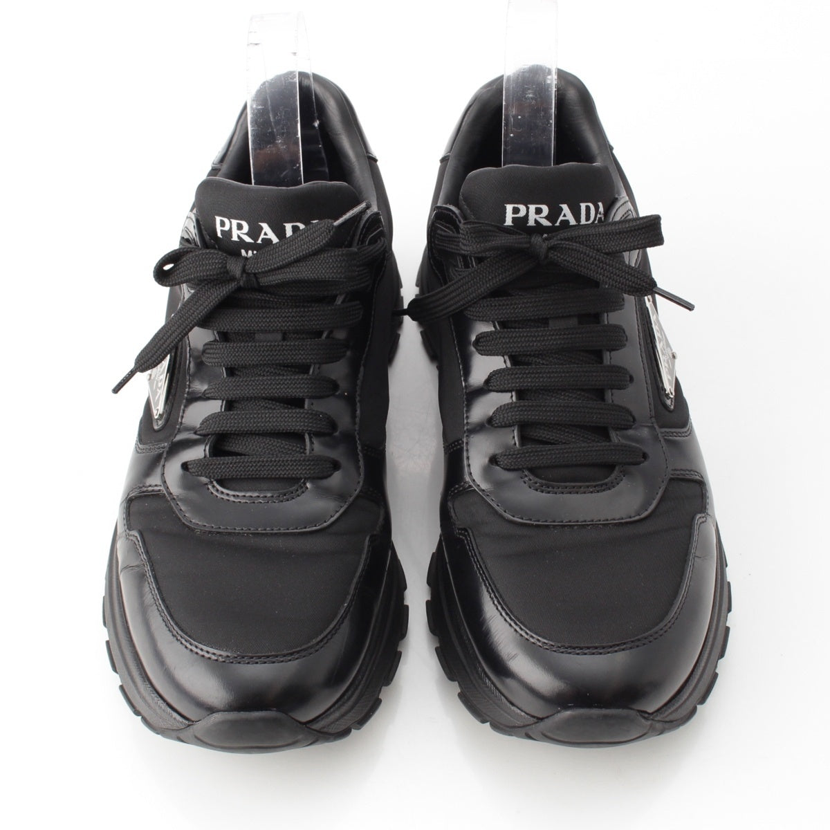 PRADA Re Nylon Triangle Lace-up Low Cut sneakers shoes 2EE369 black 6 1/2