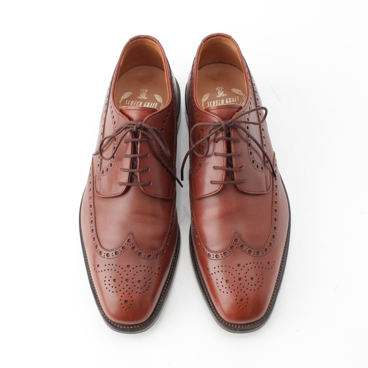 SCOTCH GRAIN leather Full brogue, open wing, wingtip, medallion Dress shoes NL-2254 Brown 10.4"