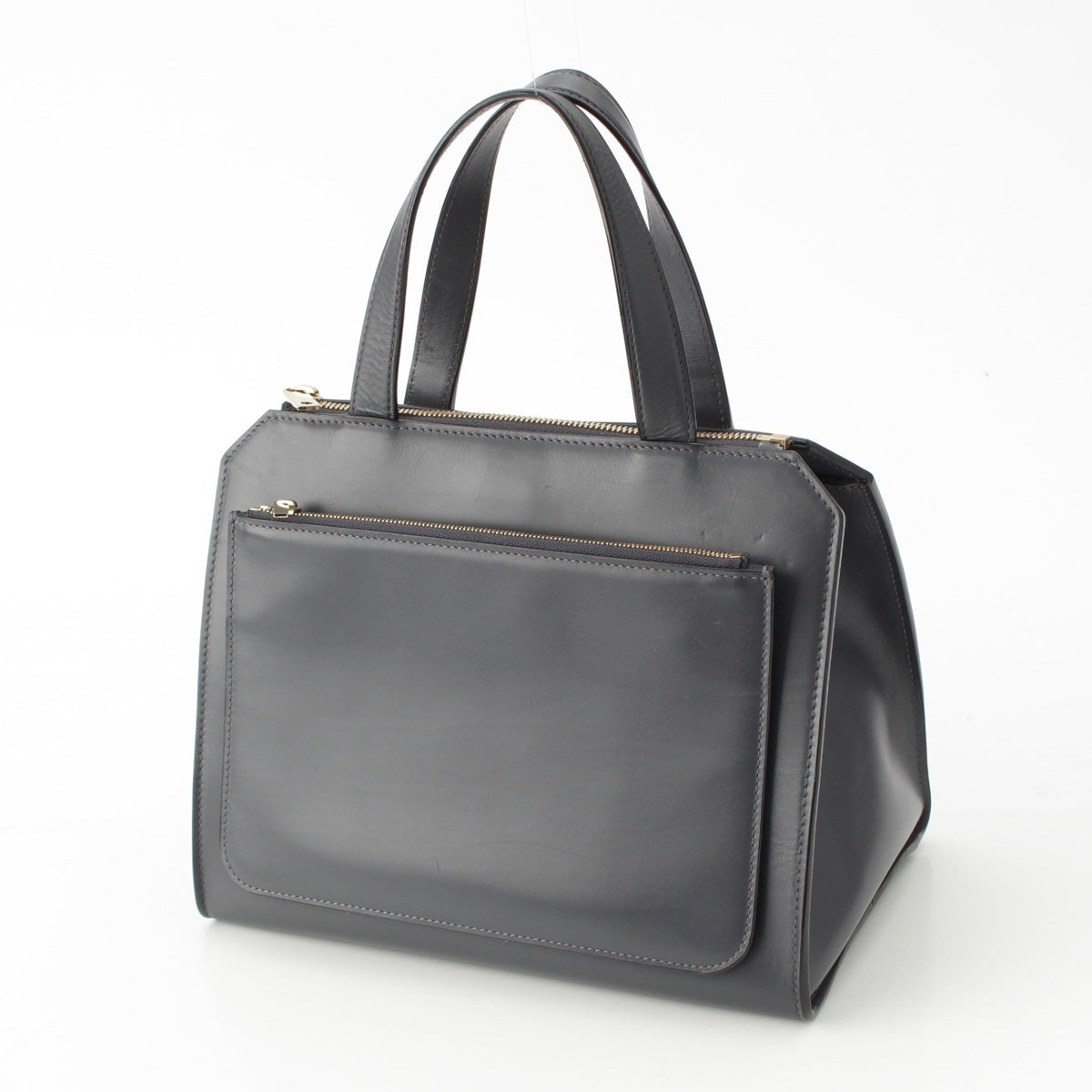 Valextra paspatato medium leather 2WAY Shoulder Handbag gray