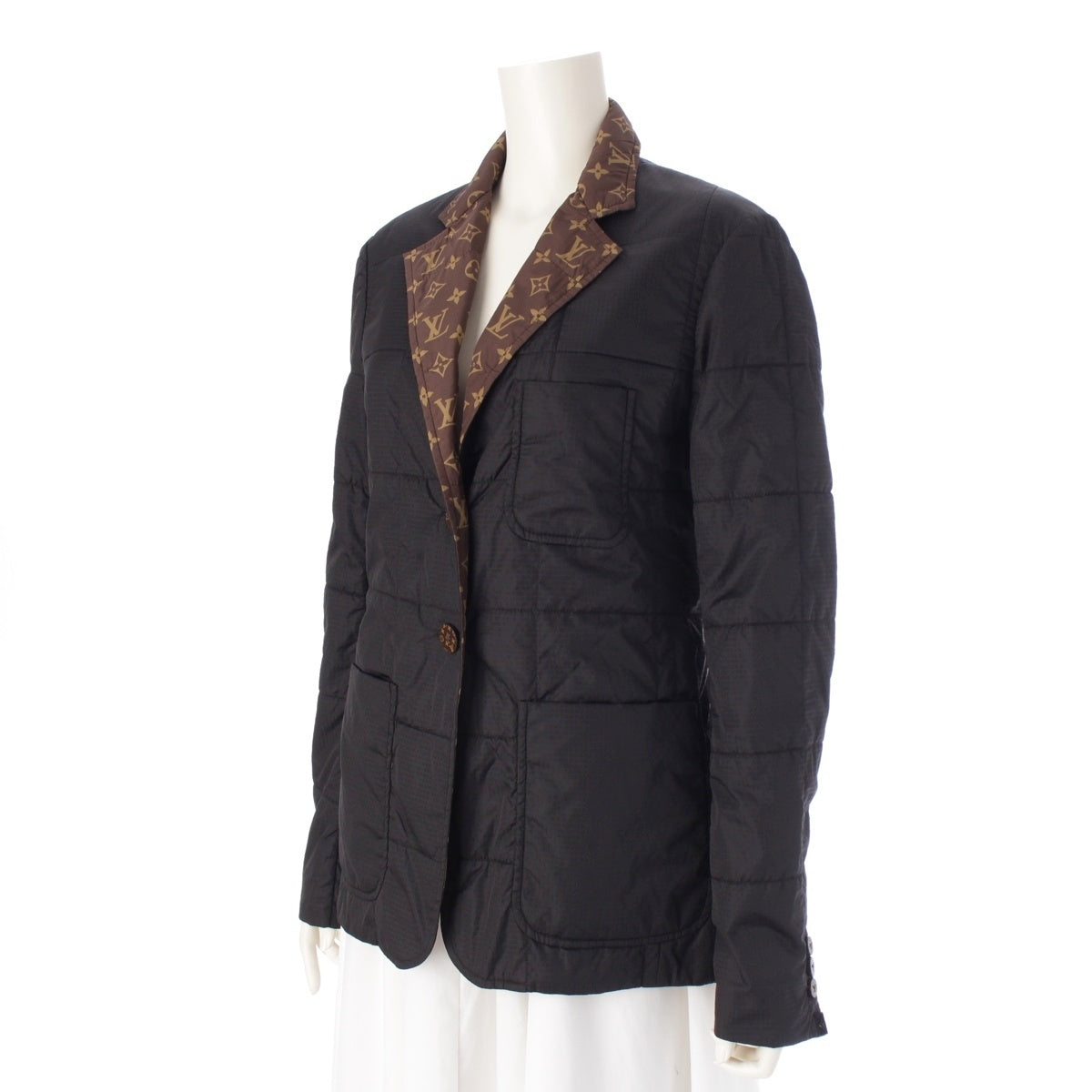 LOUIS VUITTON Nylon Monogram quilting Jacket outer RW212W Black x brown 36