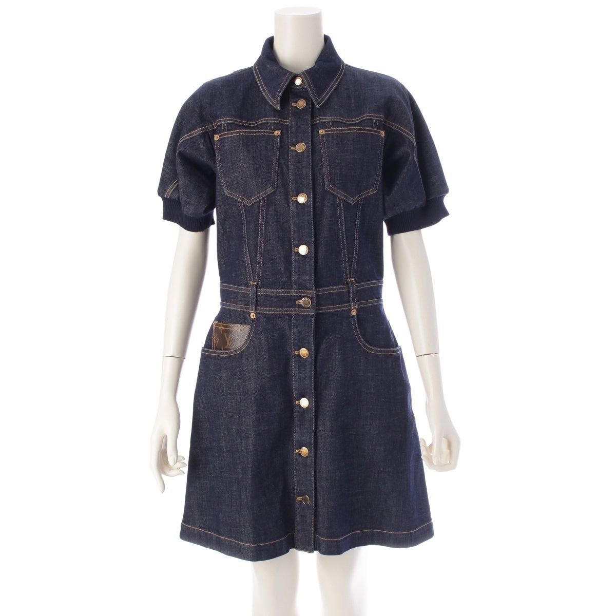 LOUIS VUITTON cotton Monogram Patch Denim one piece RW211W Indigo 36