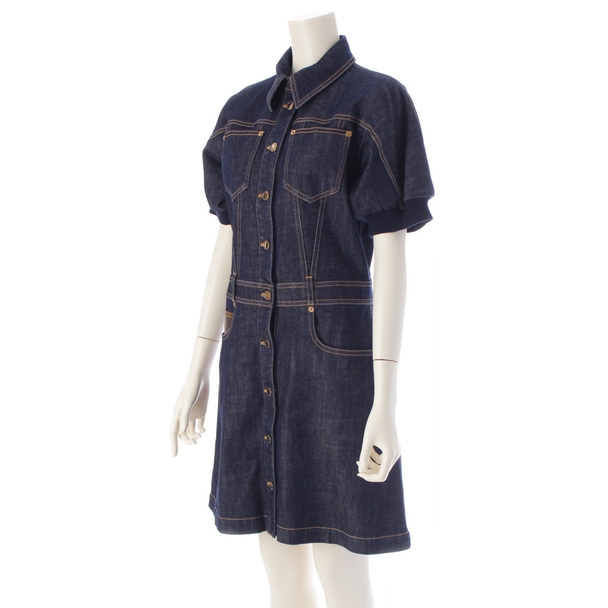 LOUIS VUITTON cotton Monogram Patch Denim one piece RW211W Indigo 36