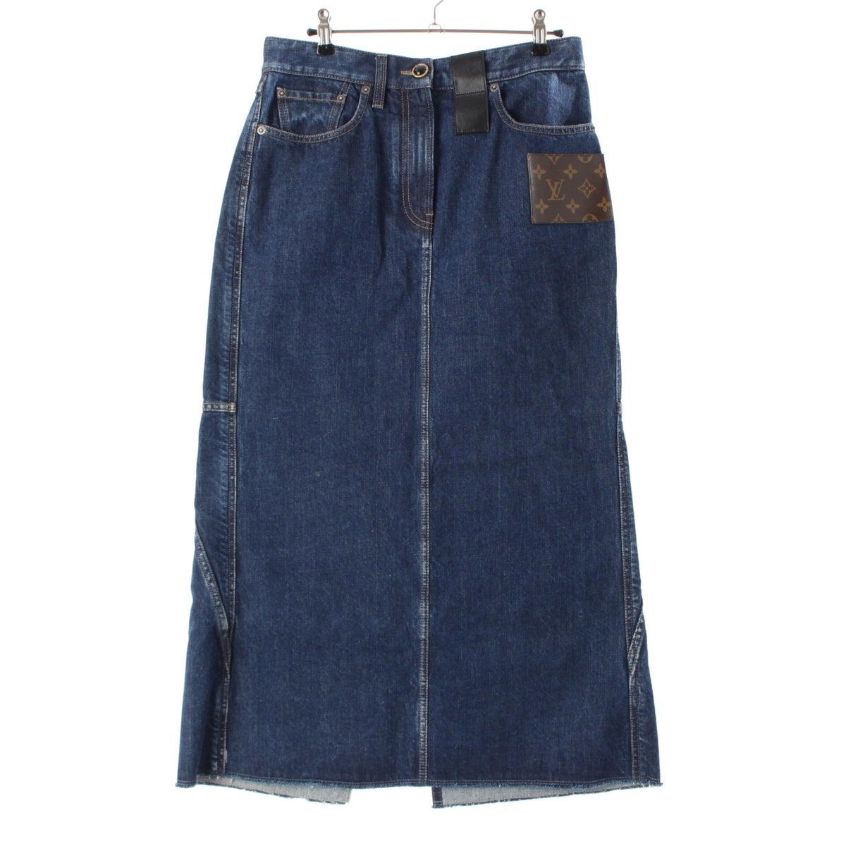 LOUIS VUITTON cotton Monogram Patch Denim skirt RW221B Indigo 40