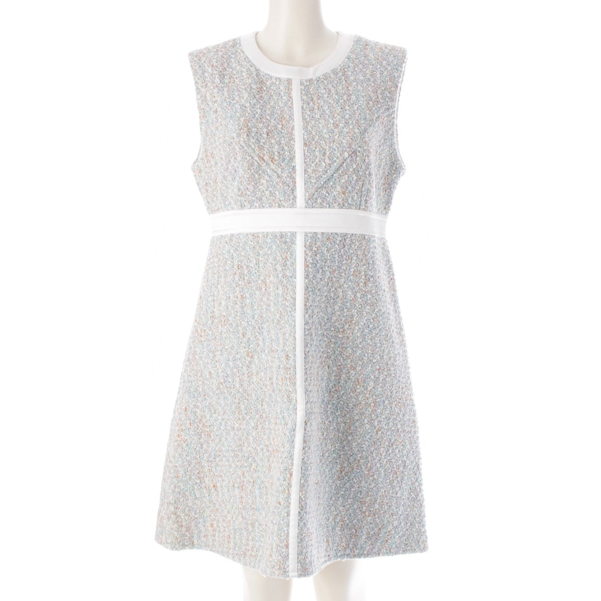 LOUIS VUITTON Star dust Tweed Back Zip Sleeveless one piece dress FNDR64 white 40