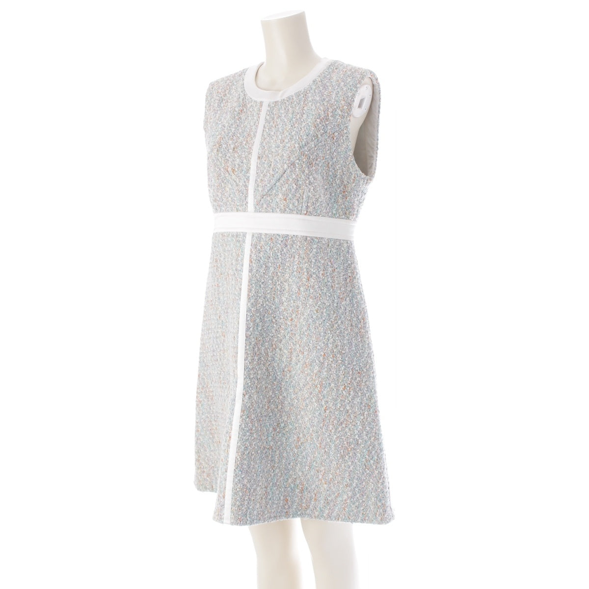 LOUIS VUITTON Star dust Tweed Back Zip Sleeveless one piece dress FNDR64 white 40