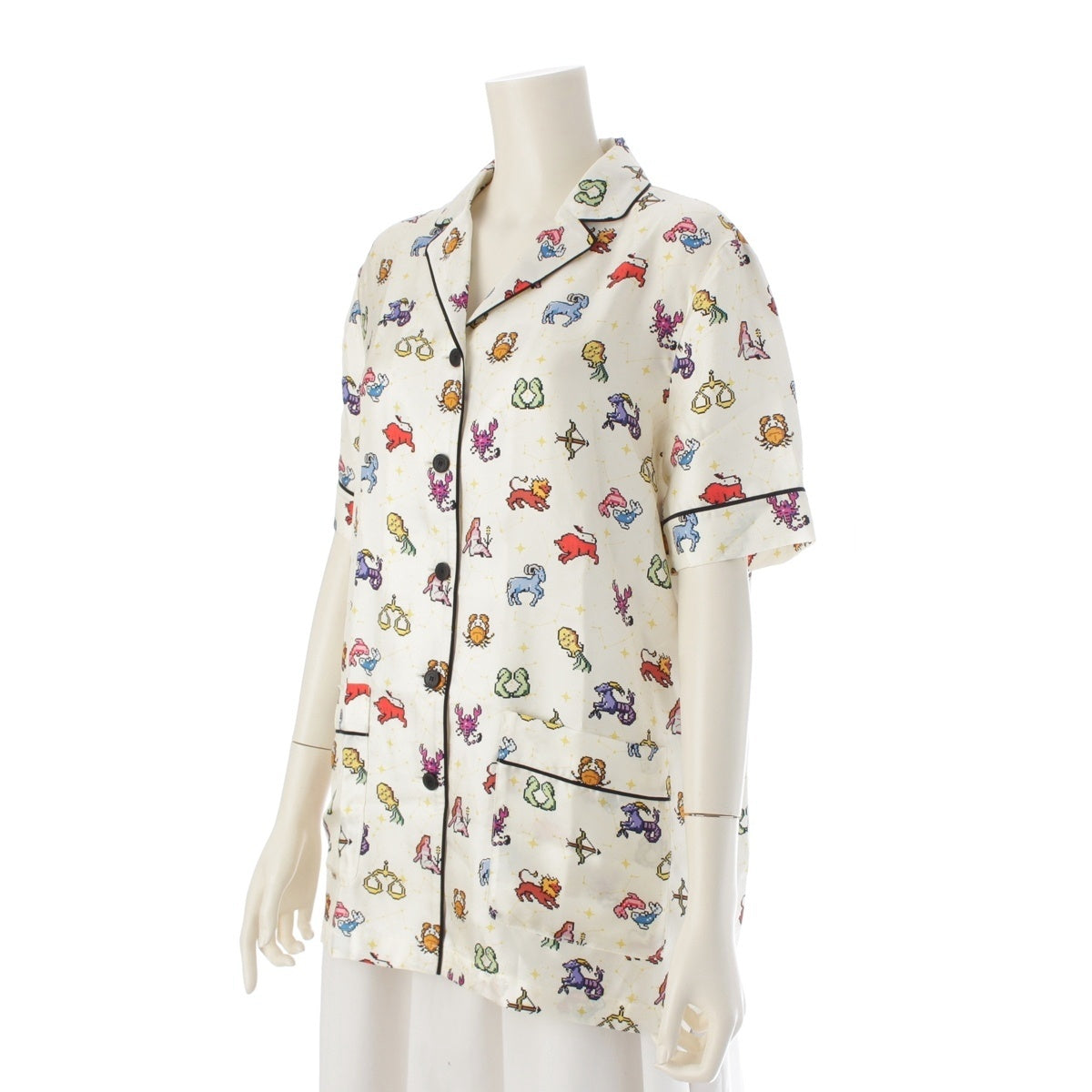 Dior DIOR PIXEL ZODIAC silk All-over print pajamas Short sleeve shirt tops 241V29A6633 Ivory F36