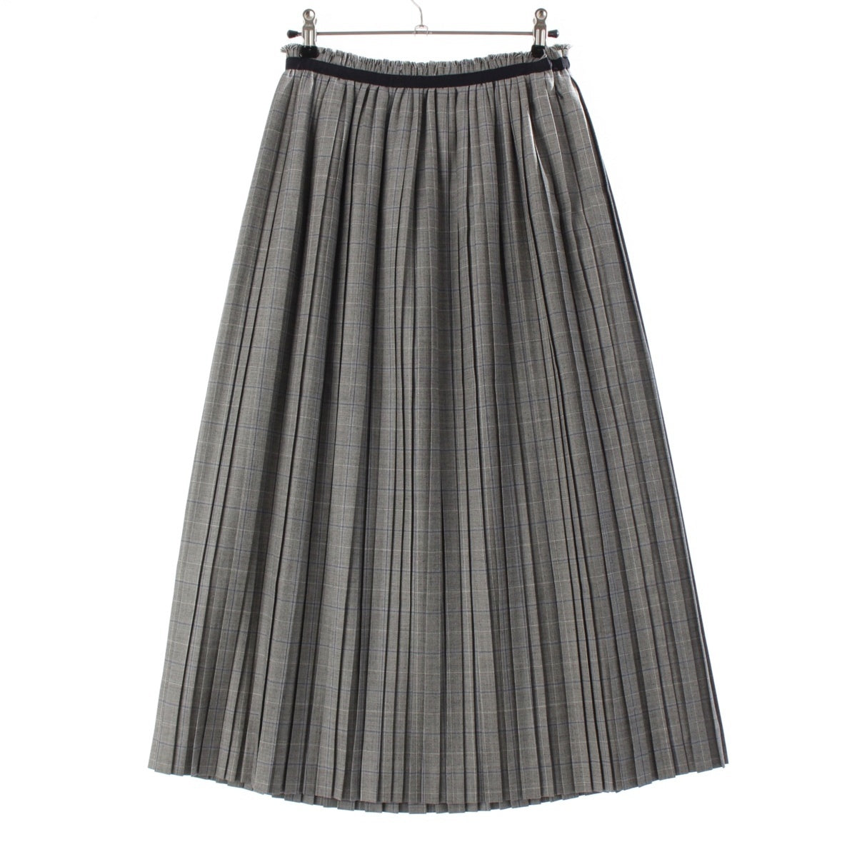 Drawer Summer Wool Windowpane Pleated long skirt 6524-299-1786 gray 36