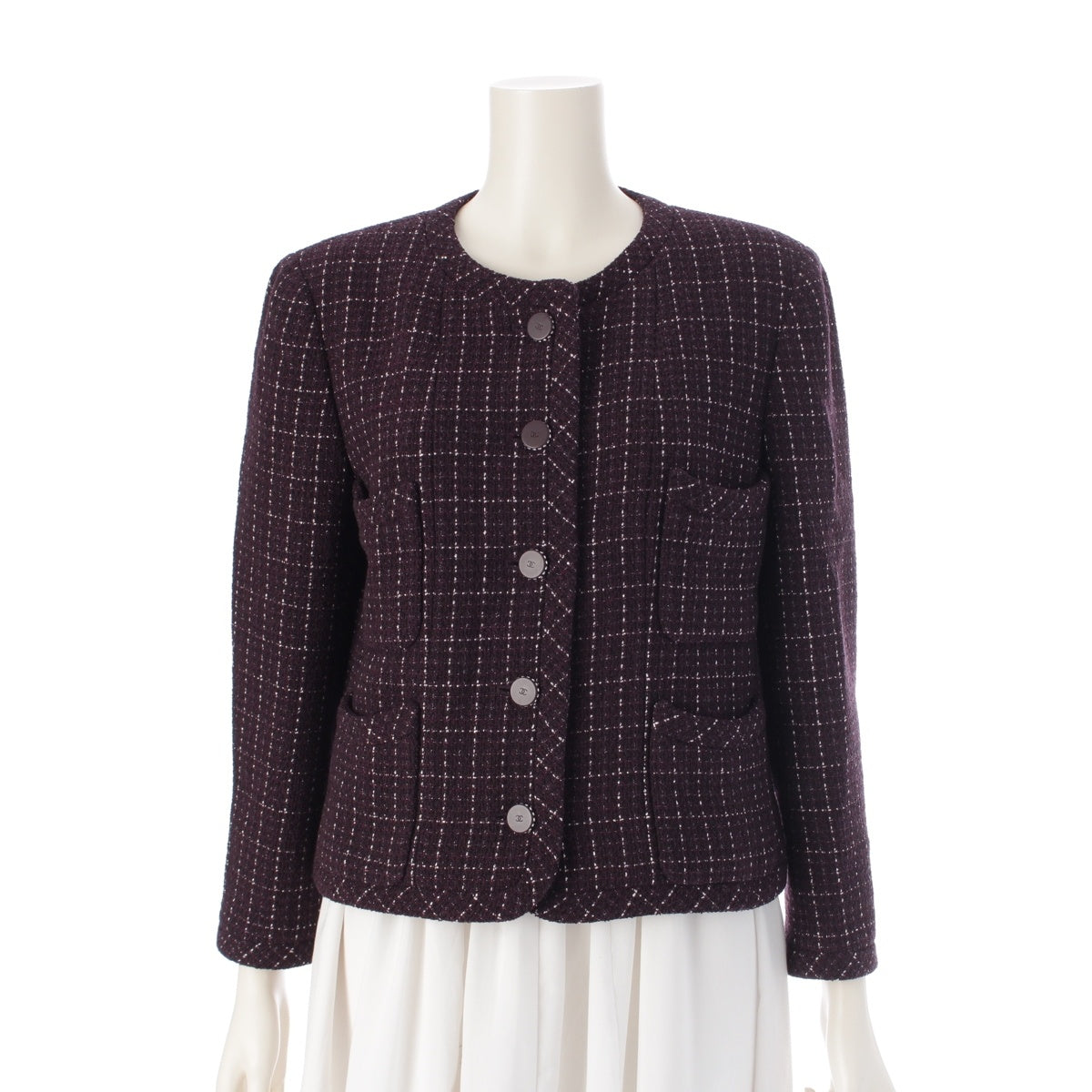 CHANEL Wool x nylon COCO Mark Button Tweed No color jacket P19186 purple 42