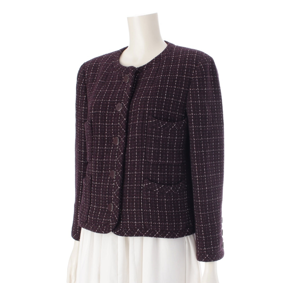 CHANEL Wool x nylon COCO Mark Button Tweed No color jacket P19186 purple 42
