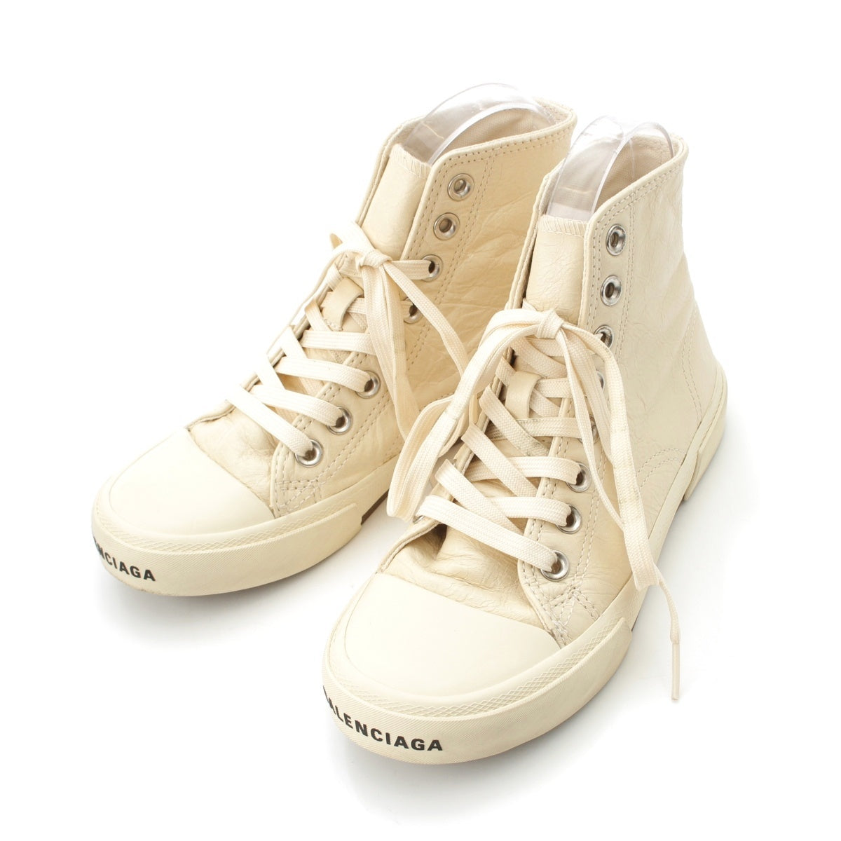 BALENCIAGA PARIS HIGH TOP leather High cut destruction processing sneakers shoes Ivory 35 9.1"