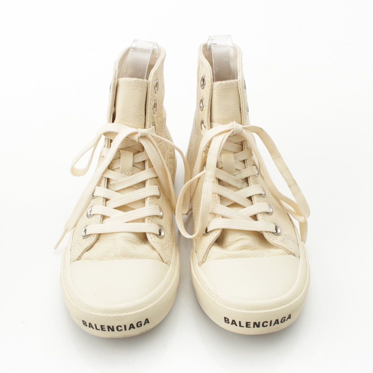 BALENCIAGA PARIS HIGH TOP leather High cut destruction processing sneakers shoes Ivory 35 9.1"