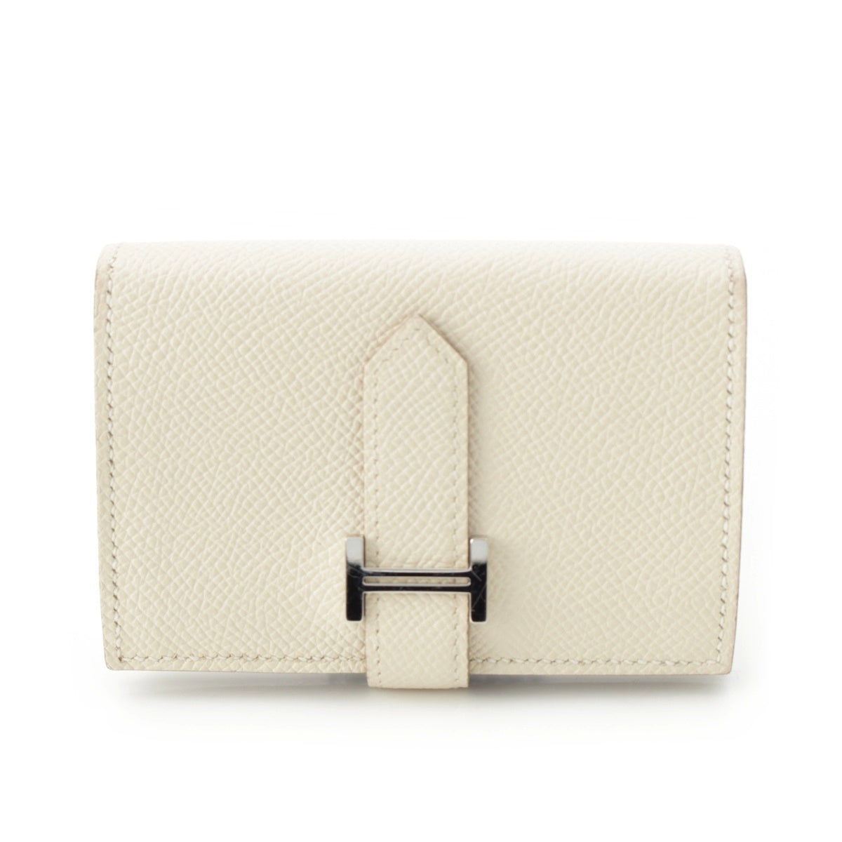 HERMES Bean mini Epsom SilverMetal Cre Coin case Creme White