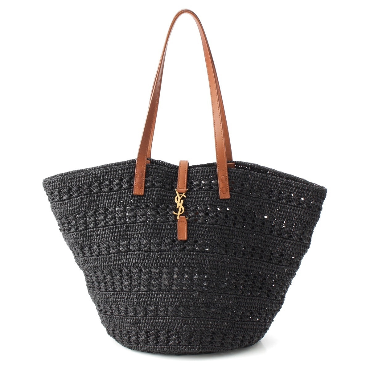 SAINT LAURENT Raffia leather Panier Logo Tote Bag hand 688221 black