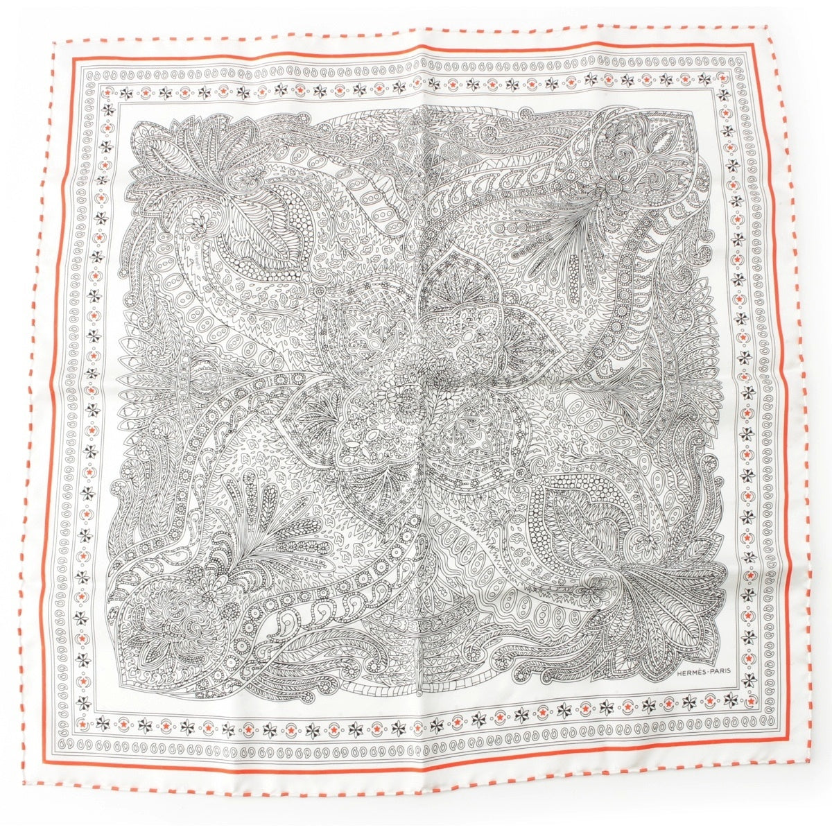 HERMES Carre 55 Le Jardin de la Maharani Maharani's Garden silk scarf white