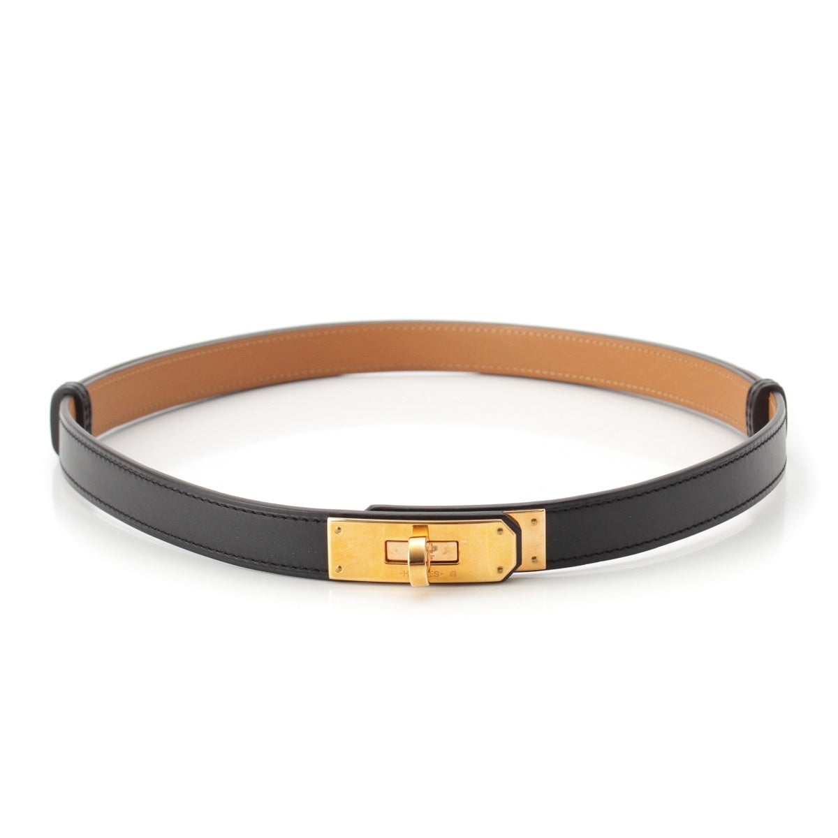 HERMES Kelly leather belt Black gold
