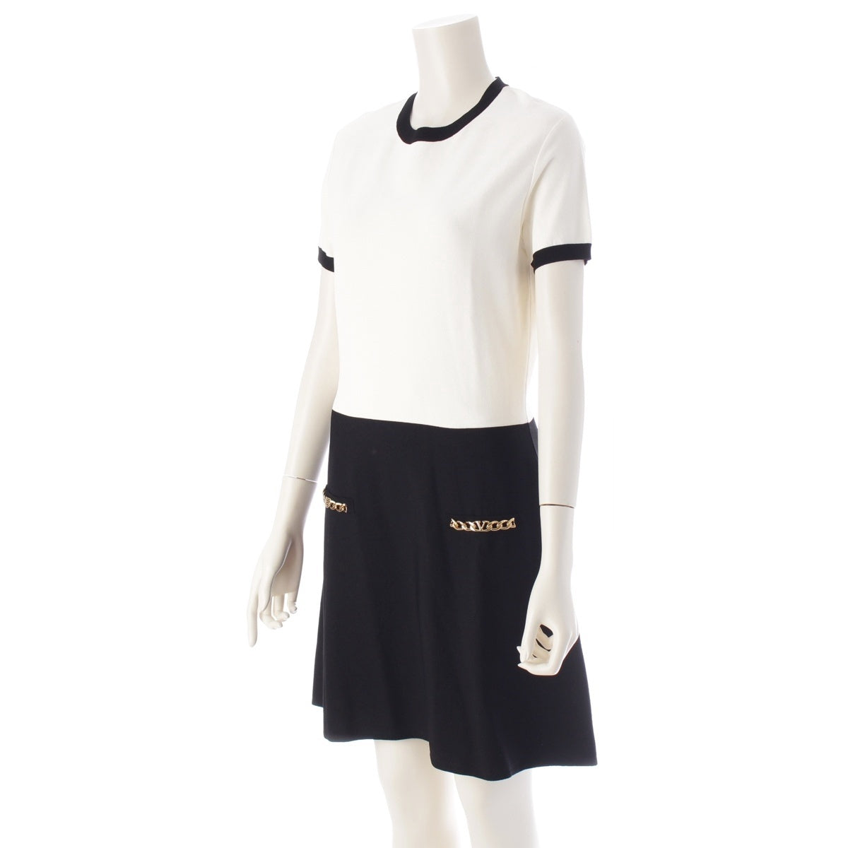 VALENTINO Rayon Logo Chain Knit one piece 2B3KD09R7RM Black x white L