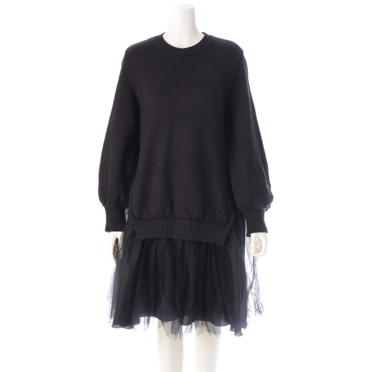 ADEAM Cotton nylon Sucre Tulle Knit Docking one piece dress 45074 black S