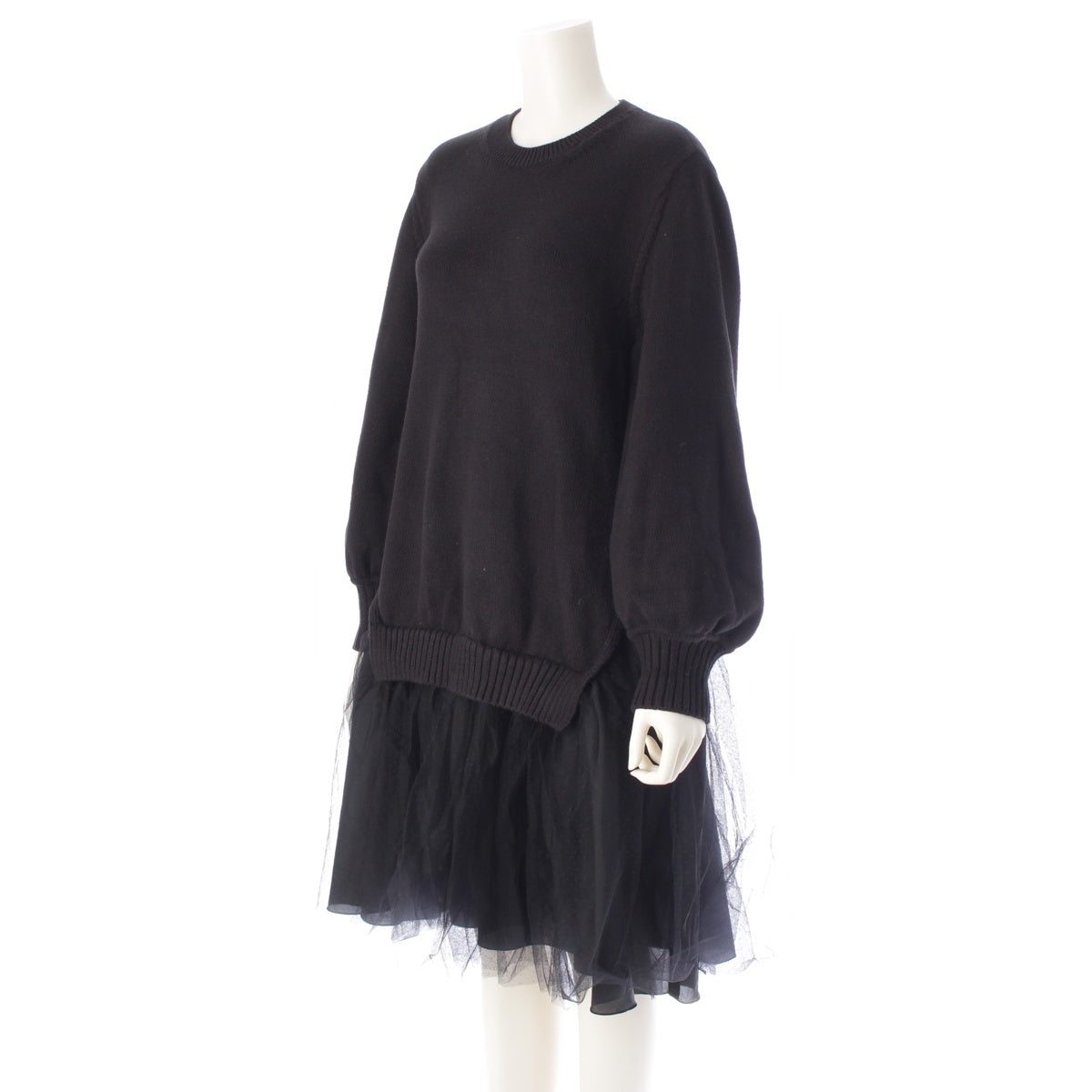 ADEAM Cotton nylon Sucre Tulle Knit Docking one piece dress 45074 black S