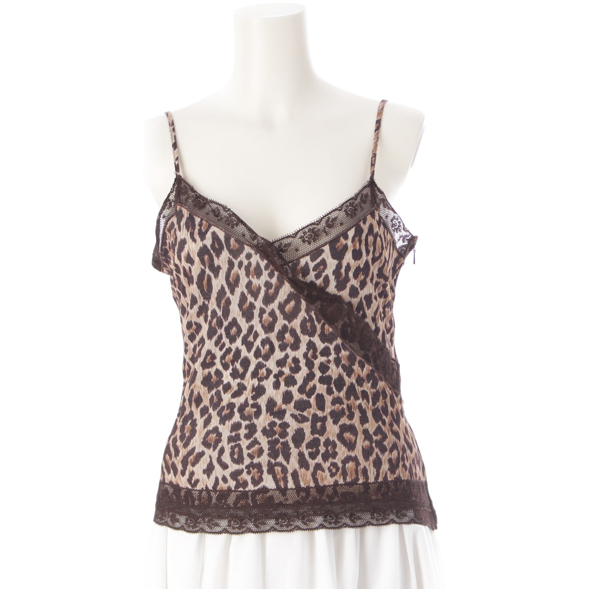 DOLCE&GABBANA D＆G Rayon Leopard lace switching camisole tops Brown 26/40