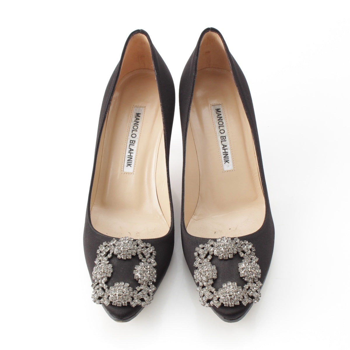 MANOLO BLAHNIK Satin Hangisi jewel buckle heels pumps black 35 1/2