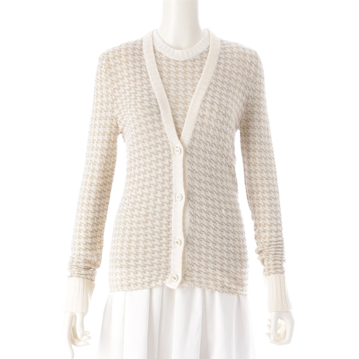 Christian Dior cashmere CD logo houndstooth top cardigan ensemble Glitter Ivory F34/F36