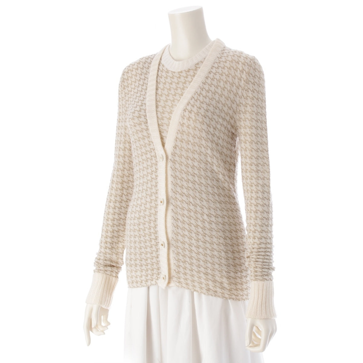 Christian Dior cashmere CD logo houndstooth top cardigan ensemble Glitter Ivory F34/F36