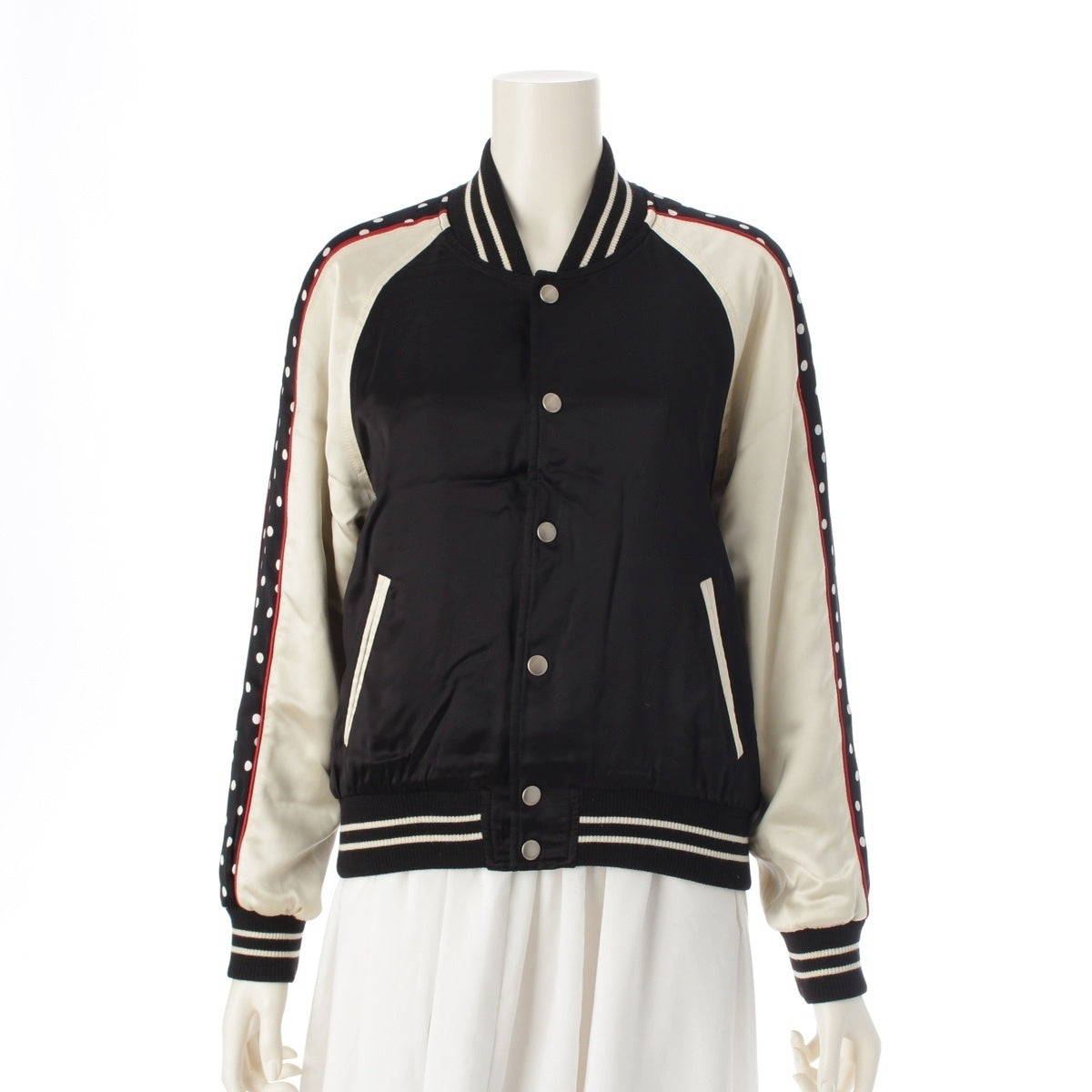 SAINT LAURENT Rayon YSL Back Logo Polka Dot Satin Teddy Jacket outer black 36