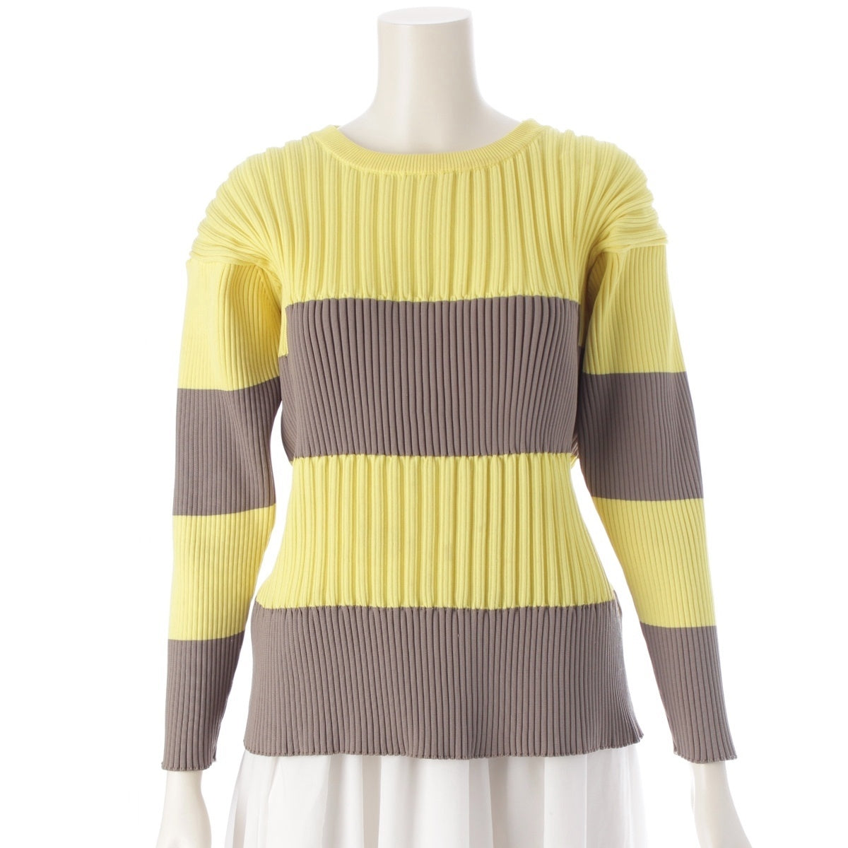 CFCL Rib Border Pattern knit tops OSKCF002KN050 Yellow x beige 1