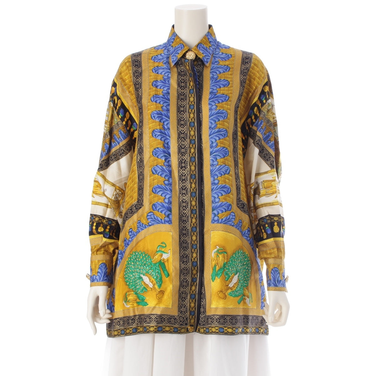 Gianni Versace silk Vintage Medusa Button All-Over Pattern Hidden Front Long sleeve shirt blouse multicolor 38